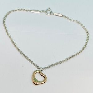 Authentic Tiffany & Co.'s Peretti 18K Rose Gold  & 925 Open Heart Bracelet 7”